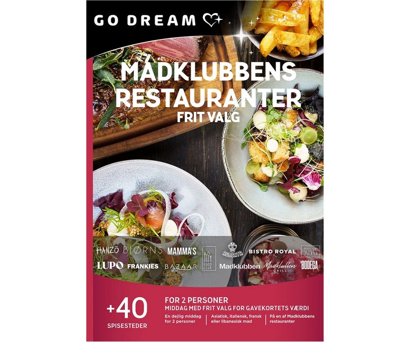 GO DREAM - MADKLUBBEN RESTAURANTER - FRIT VALG (Fysisk Gaveæske)