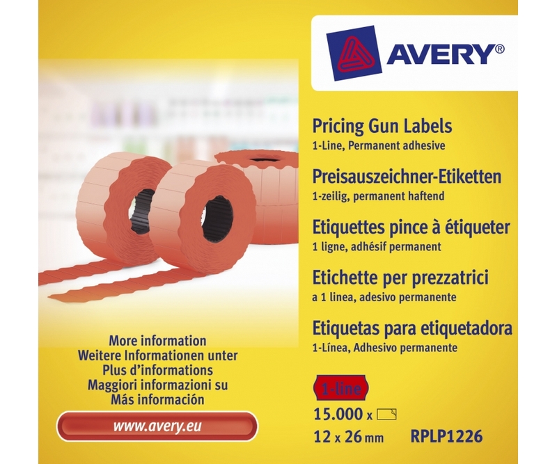Avery RPLP1226 prisetiketter til Single Line 26x12 mm. rød
