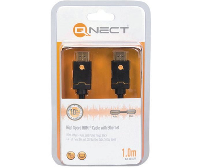 Qnect High Speed HDMI Kabel m/Ethernet, 1m, sort