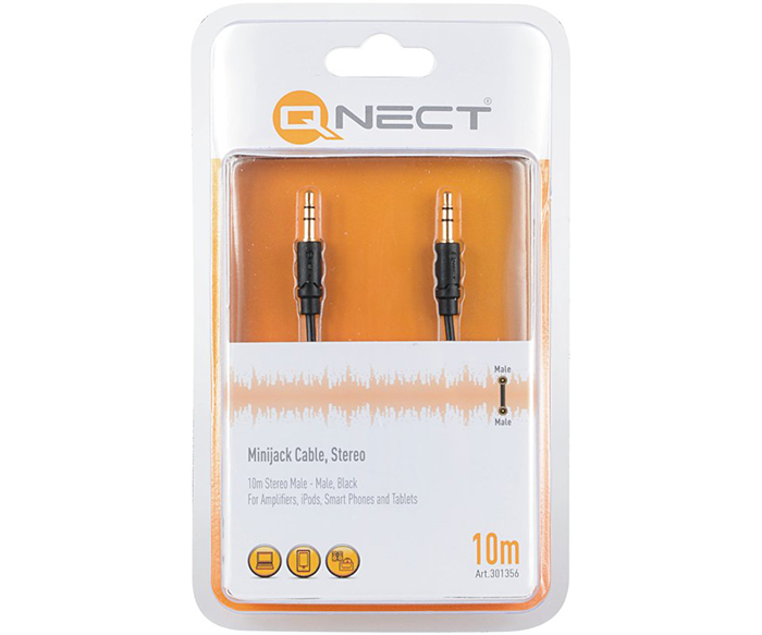 Qnect Audio kabel Jack 3,5mm han/han, 10m, sort