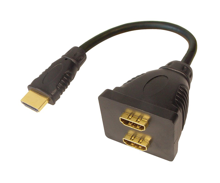 Qnect Standard HDMI Adapterkabel 2xhun - 1xhan, 0,2m