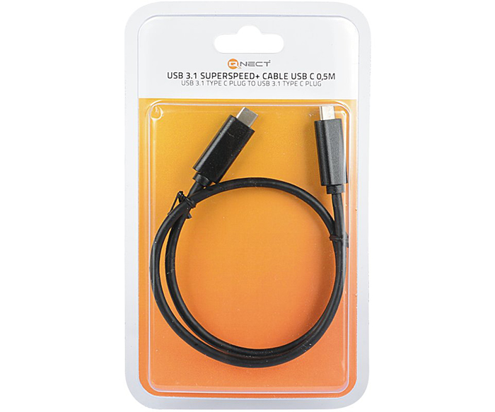 Qnect USB C 3.1 - USB C 3.1-kabel, 0,5m, sort
