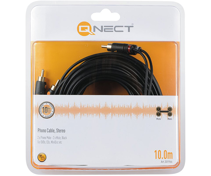 Qnect RCA kabel 2xRCA han - 2xhan Stereo, 10m