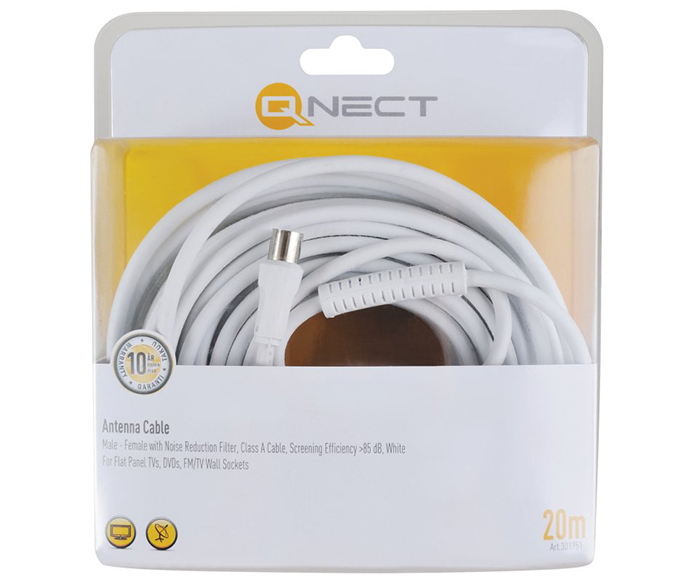 Qnect Antennekabel 90dB 100Hz, 20m, hvid