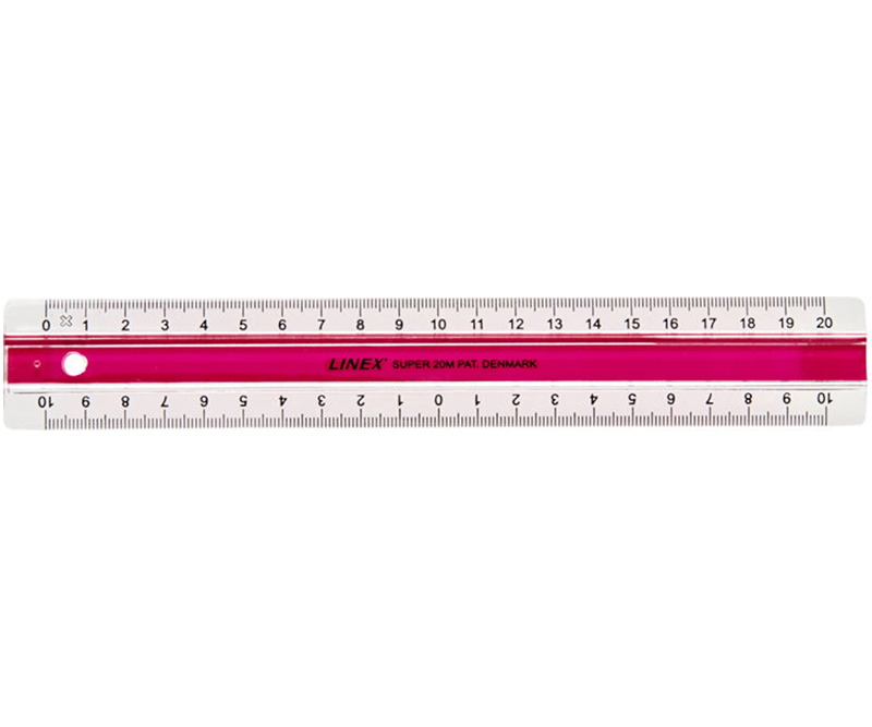 Linex Lineal m/gummiskinne 20cm - Pink