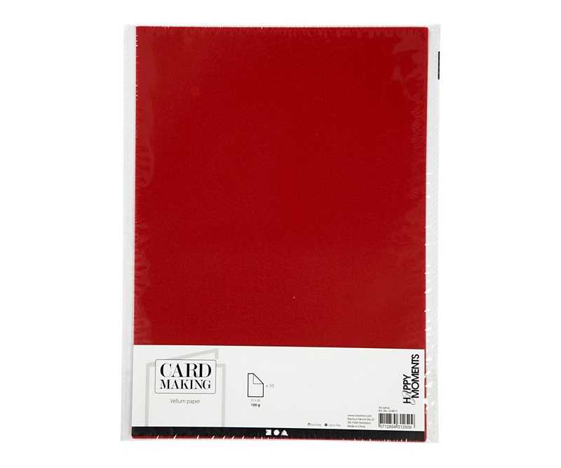 Pergamentpapir, rød, A4 210x297 mm, 100 g, 10ark