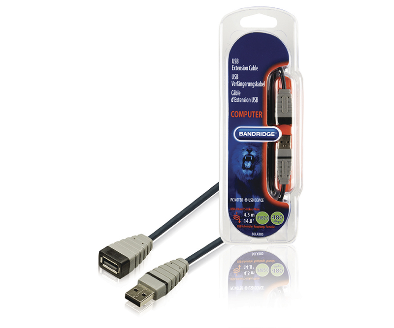 Bandrigde - USB 2.0 forlængerkabel USB-A han - USB A hunrunde 4,50 m blå