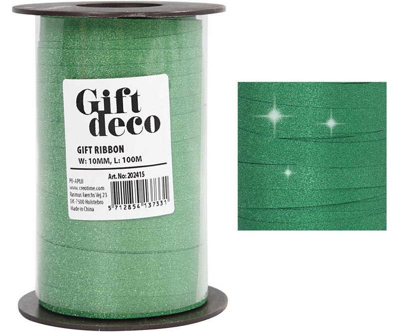 Gavebånd, B: 10 mm, 250m - Glitter Grøn
