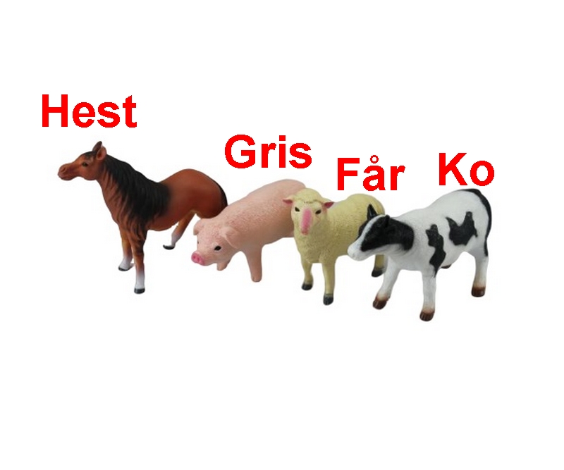 Bondegårdsdyr - hest, gris, ko, får - 15 til 24 cm - pr. stk