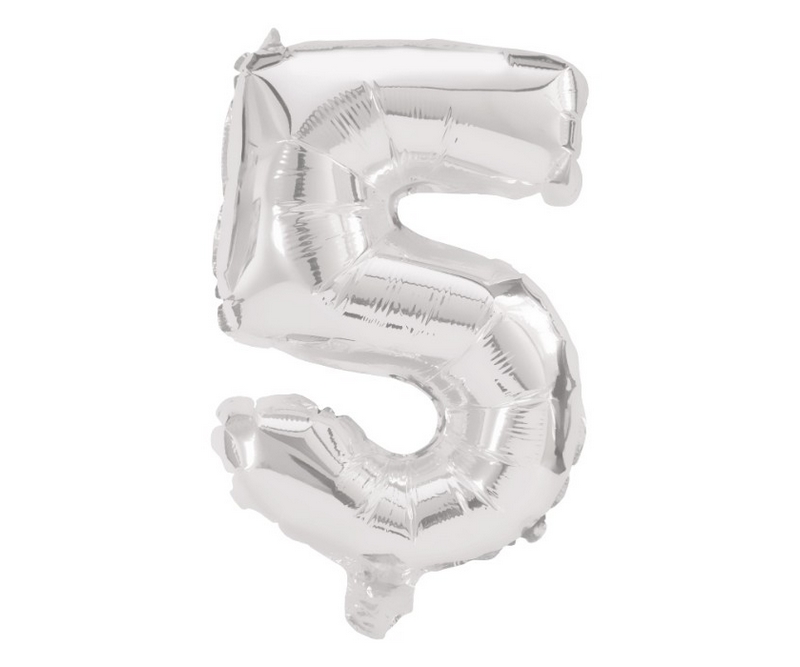 Folie ballon i sølv farve - str 30 cm - Tal nr. 5