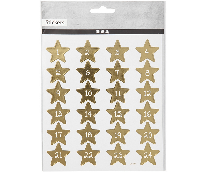 Stickers, Kalendertal, Guld stjerner, 15x16,5 cm, 1 Ark