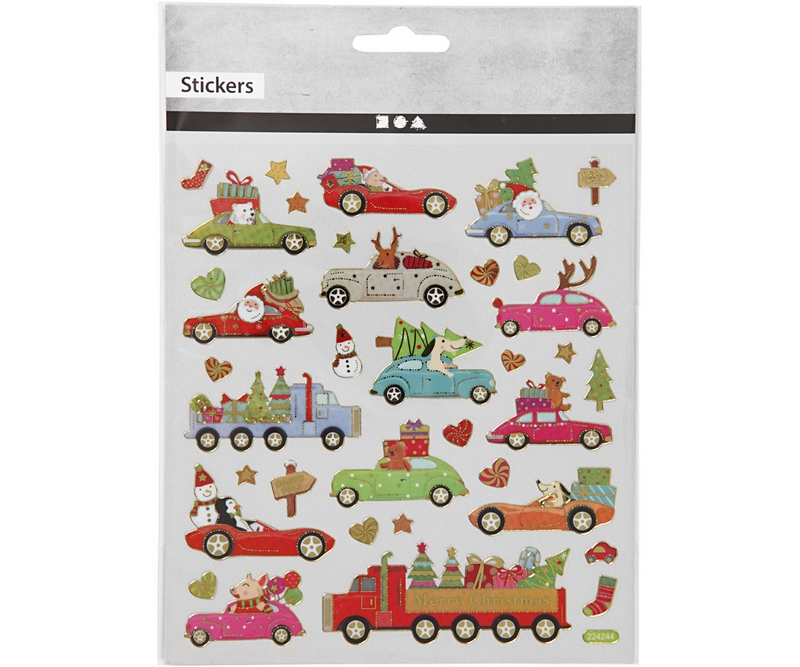 Stickers, Kører Hjem Til Jul, 15x16,5 cm, 1 Ark