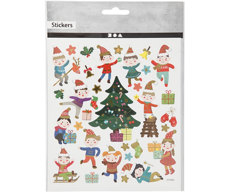 Stickers, Børne jul, 15x16,5 cm, 1 Ark