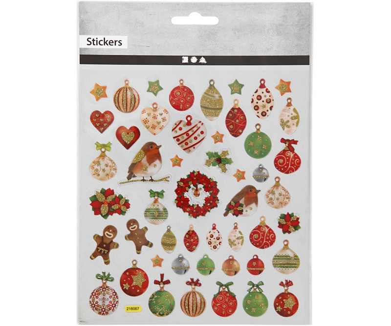 Stickers, Julekugler Og Pynt, 15x16,5 cm, 1 Ark