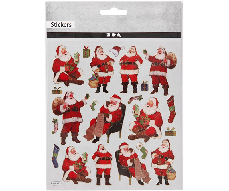 Stickers, Klassiske Julemænd, 15x16,5 cm, 1 Ark