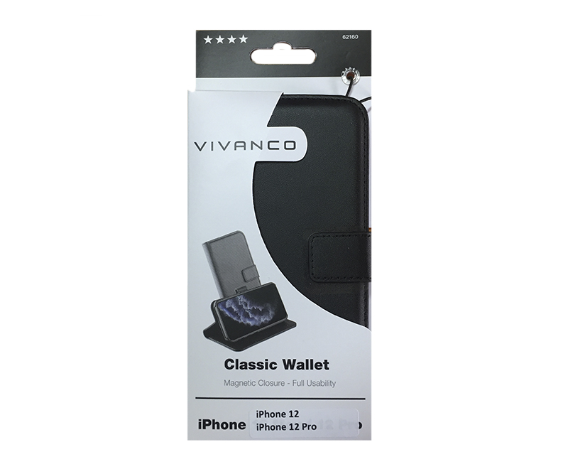 Vivanco tegnebogsetui iPhone 12 / 12 Pro - Sort