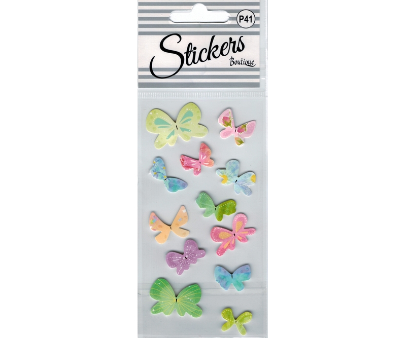 stickers m/klæbepude - 1 ark - sommerfugle (24211)