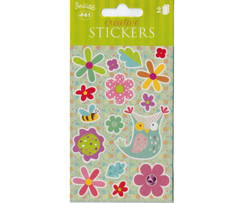 stickers - Blomster/ugle -2 ark (23493)