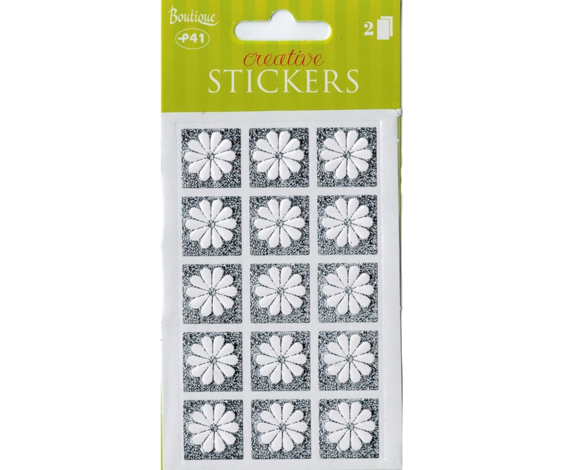 stickers - Blomster- hvid/sølv - 2 ark (24178)