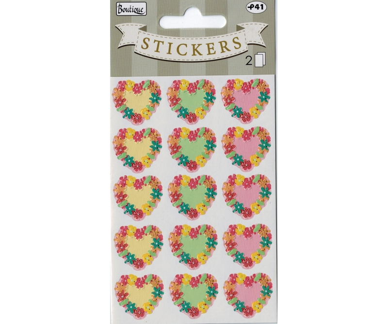 stickers - Hjerte m/blomster - 2 ark (25211)