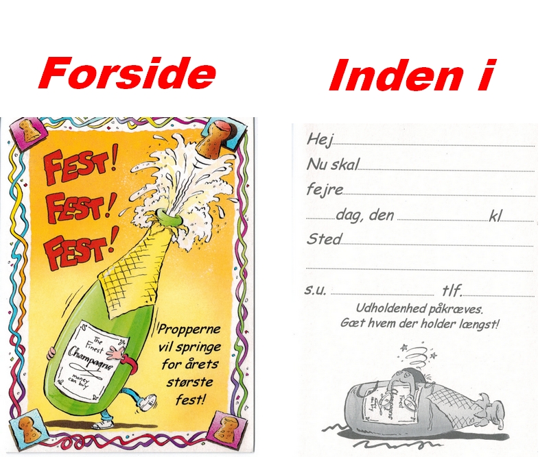 Indbydelseskort - Foldekort med teksten "FEST! FEST! FEST!" -5 stk. m/kuvert