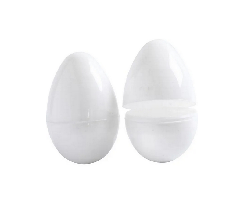 Todelt plastik æg, h8,8 x ø5,5 cm, hvid - 12 stk