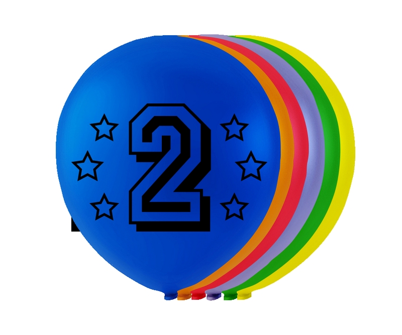 2 Års Balloner, ass. farver, diam. ca. 26 cm., runde, 8 stk.
