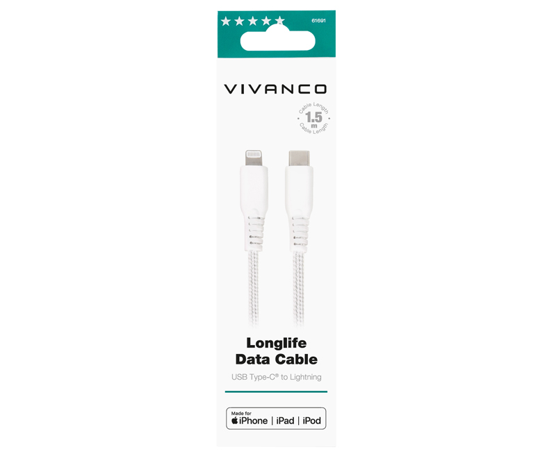 Vivanco Longlife Data Cable USB-C Lightning 1,5 meter - hvid