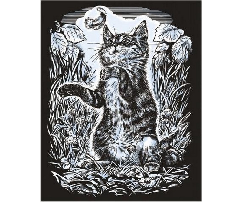Kradsfolie, Sølv kattekilling, 20x25 cm
