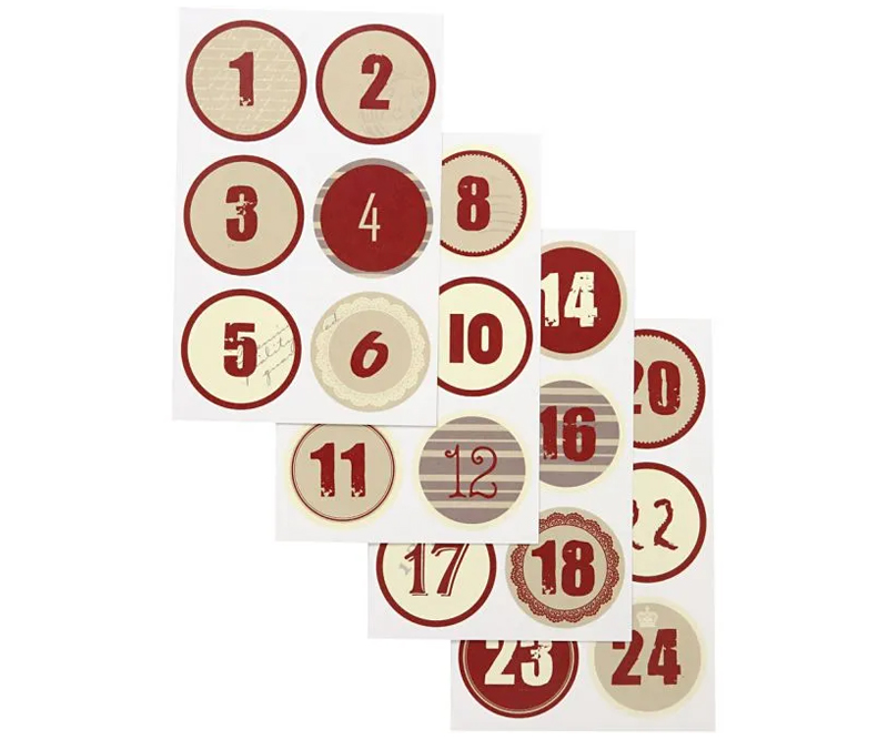 Stickers - Kalendertal - 1-24 Rød og creme (28507)