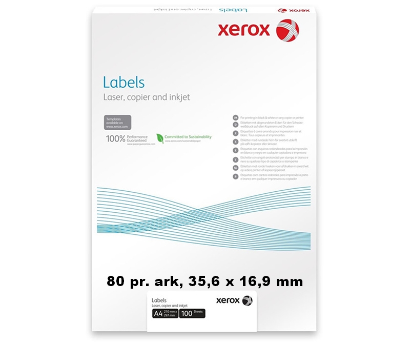 Xerox Etiketter - 80 pr. ark, 35,6 x 16,9 mm - 100 ark
