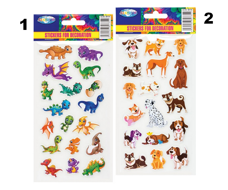 stickers med tyk overflade - vælg mellem Hund & Dino (80735)