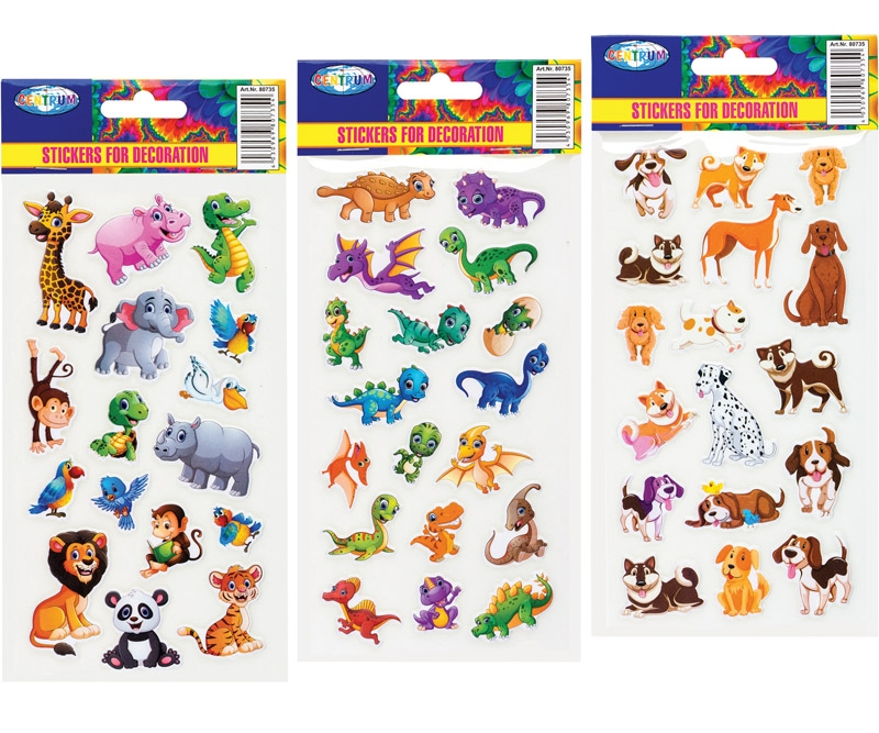 stickers - Vildedyr, hunde eller dino - 3 ark (80731)