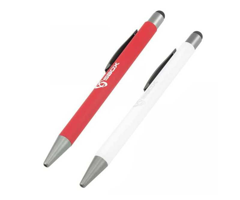 SBOX 2 i 1 Touchpen og kuglepen - 2 pak hvid/rød