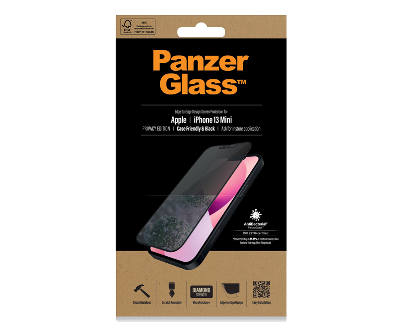 PanzerGlass Apple iPhone 13 Mini sort - Case Friendly (Antibakteriel)