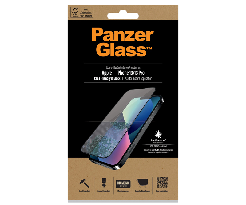 PanzerGlass Apple iPhone 13/13 Pro sort - Case Friendly (Antibakteriel)