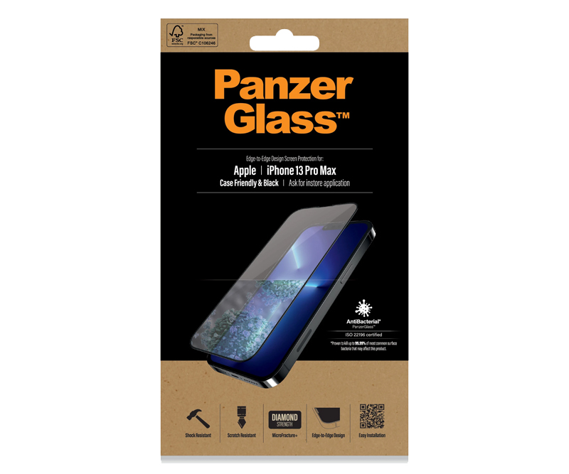 PanzerGlass Apple iPhone 13 Pro Max sort - Case Friendly (Antibakteriel)