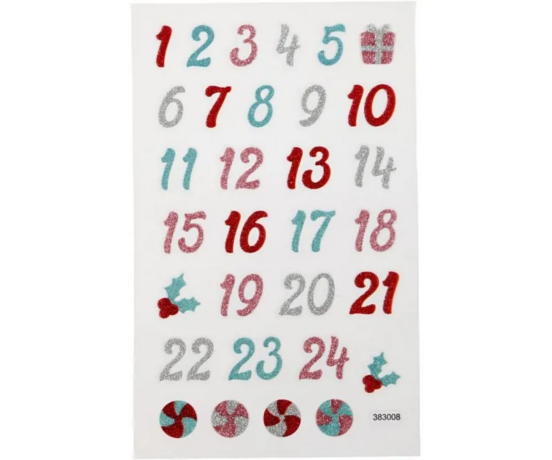 Stickers, Kalendertal med glitter 15x16 cm, 1 Ark