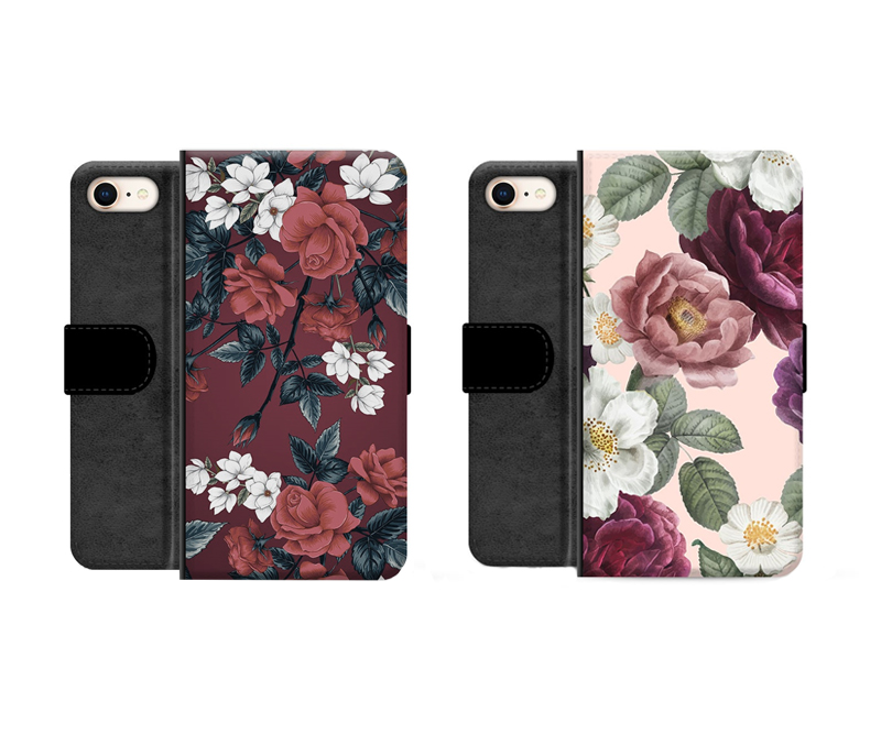 iPhone 7/8/SE 2020 - flip-cover med pung - med blomster