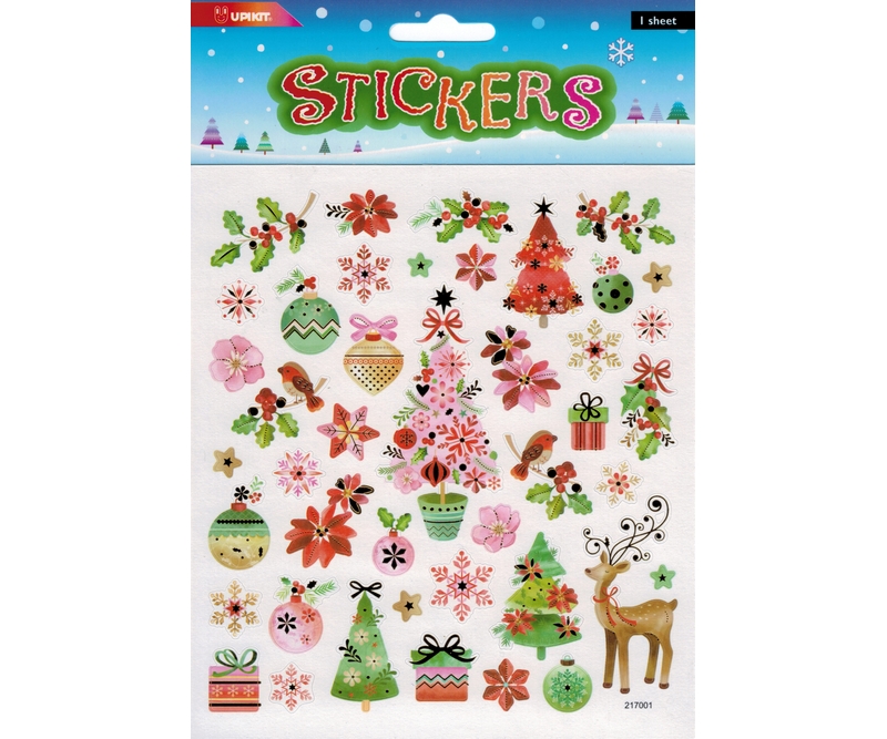 Stickers, julemotiver, pink/grøn, 15x16,5 cm, 1 Ark