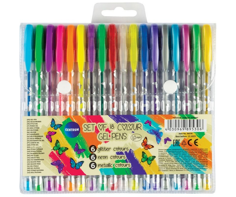 CENTRUM Gel Pen, Neon/Metal/Glitter, 1mm - 18 farver