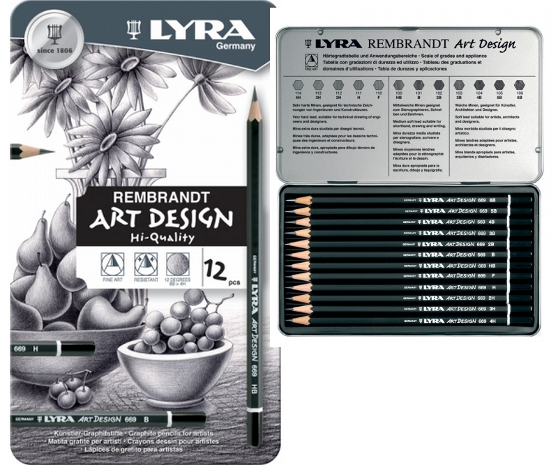 LYRA Rembrandt Art Design Tegneblyanter i Metalæske -  m/12 hårdheder