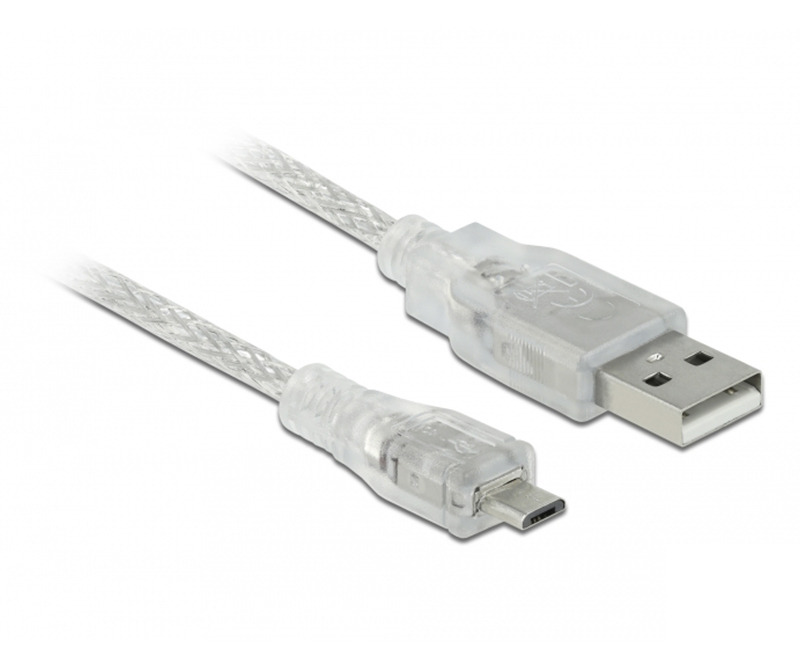 Delock Cable USB 2.0 Type-A male > USB 2.0 Micro-B male 5 m transparent