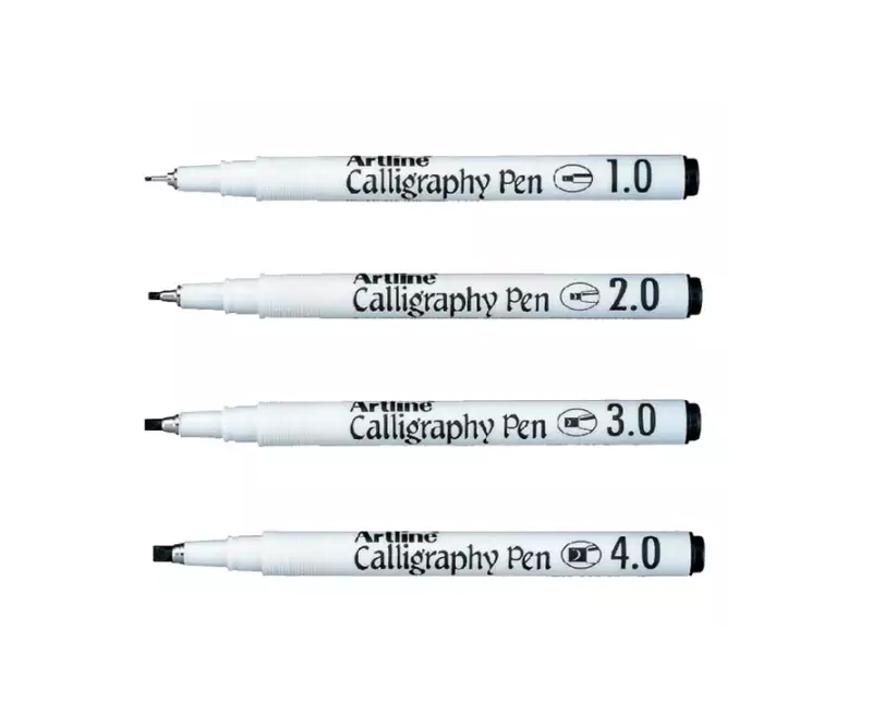 Artline Calligraphy Pen - sæt 1/2/3/4 mm - sort