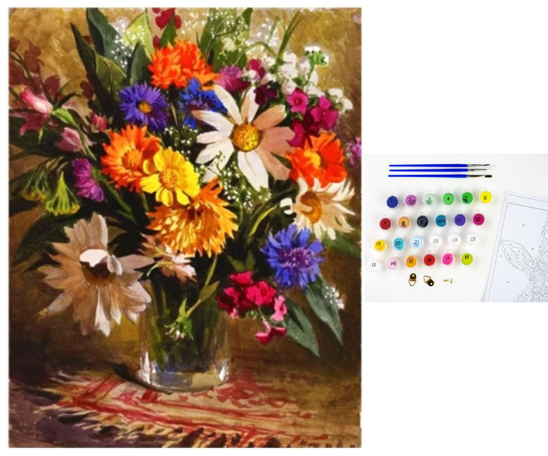 Lærred med Paint by number - Blomster i vase