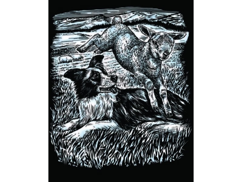 Kradsfolie, Hyrdehund og lam, 20x25 cm