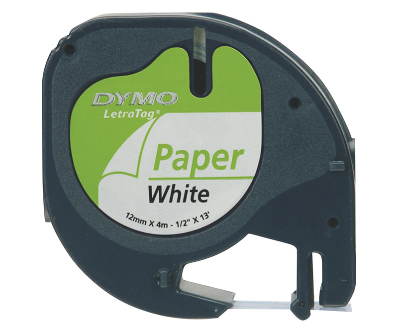 DYMO LetraTAG Tape (1,2 cm x 4 m) 1rulle - Sort på Hvid
