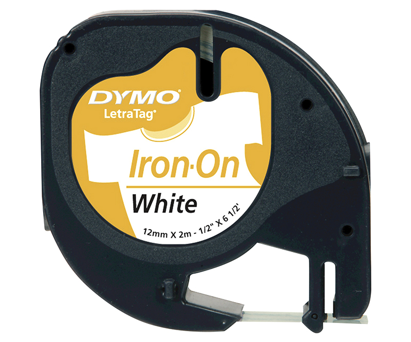 DYMO LetraTAG Stryg-på tape (1,2 cm x 2 m) 1rulle - Sort på Hvid