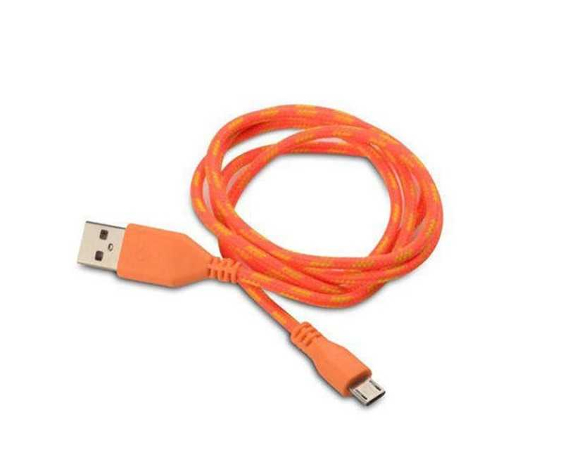 Micro USB-stik > USB-A - stof kabel 95 cm - Orange