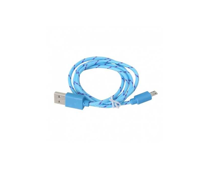 Micro USB-stik > USB-A - stof kabel 95 cm - Blå